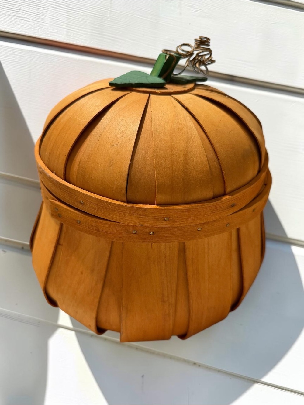 Vintage Woven Pumpkin Baskets with Lids Set of 2 Fall Decor - Picture 5 of 13